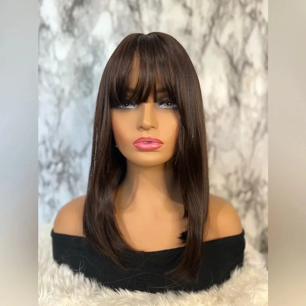 Dark Chocolate Brown Short Wig With Bangs